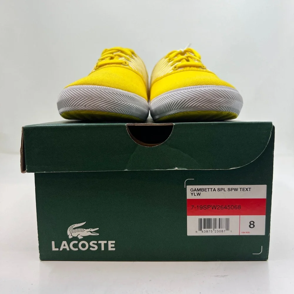 Lacoste Gambetta Sneakers Women 8 Yellow White Striped Canvas Low Top‎ Vintage
